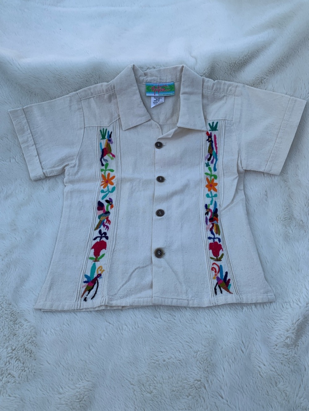Nativa Cream Cotton Top with Bright Label Accent